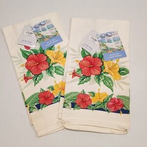Kay Dee‎ Designs Hibiscus Floral Kitchen Towels Set of 2 Cream NWT Paul Brent